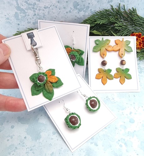 Horse chestnut conker earrings - conker,